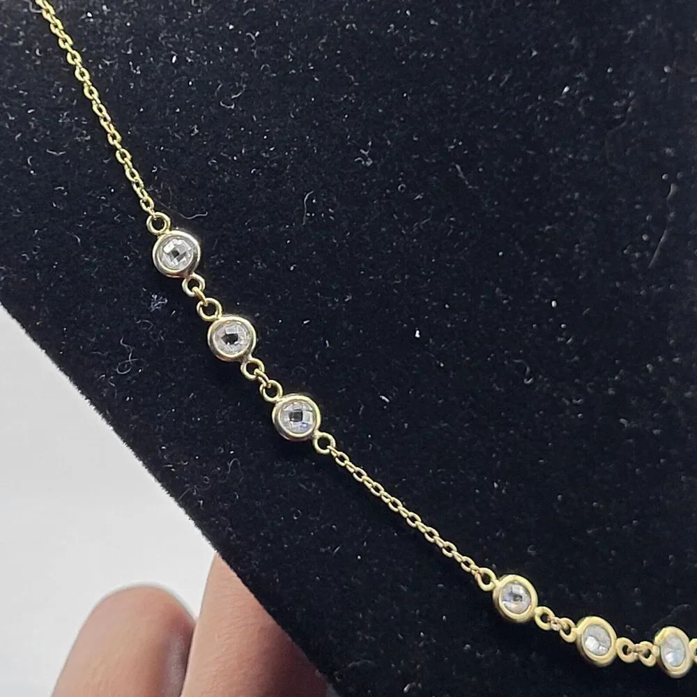 Dainty Clear White Class Rhinestone Station Necklace 21 in
